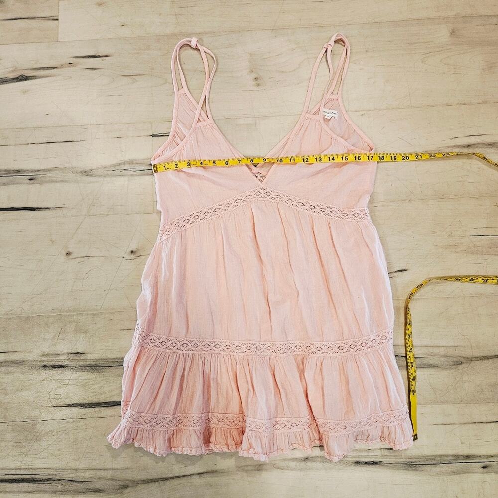 Honorine Pink Tiered Mini Dress Cotton Crochet Lace V Neck Strappy S - Picture 4 of 6